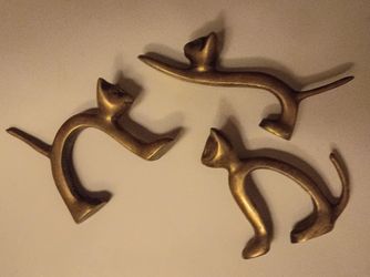 Set of 3 Brass Cat Figurines