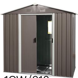 🔥8x4 ft Outdoor Storage Shed with Window, Metal Tool Shed with Foundation, Garden Storage Shed with Lockable Sliding Door for Backyard, Patio, Garage