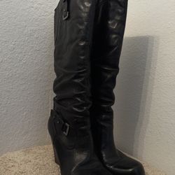 Guess Mabele Women’s Black Leather High-Wedge Boots