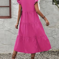 Pink Ruffle Midi Dress Size S 