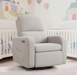 Breh 36" Modern Upholstered Teddy Boucle Power Swivel Rocker Glider Recliner with USB and Type-C, Swivel Nursery Glider Recliner Wider Armrest and Dou