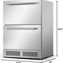 24 inch wide drawer refrigerator, built-in wine and beverage refrigerator under the counter, weatherproof, indoor and outdoor refrigerators, all-stain