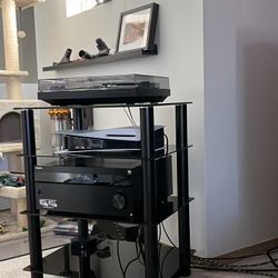 4-Tier Media Stand Audio/Video Component Cabinet with Glass Shelf