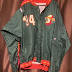 VINTAGE OG NBA SEATTLE SUPERSONICS SAM PERKINS GAME USED WORN WARMUP JACKET 50+3