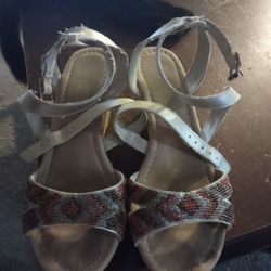 Women's Minnetonka Beaded Dress Shoes - Cork Wedge Size 9