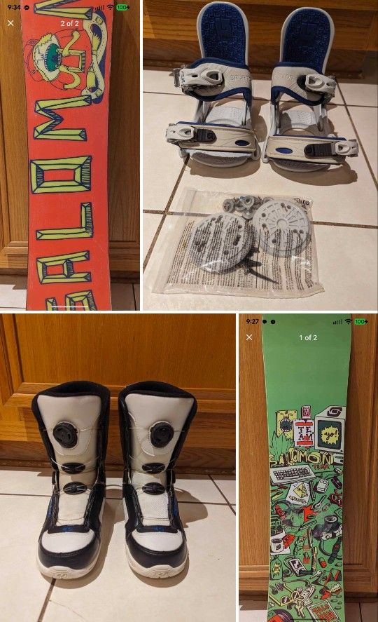 COMPLETE SETUP! Kids Snowboard Package: Salomon 110cm, ThirtyTwo BOA Boots US 3, Burton Bindings S - EXCELLENT CONDITION