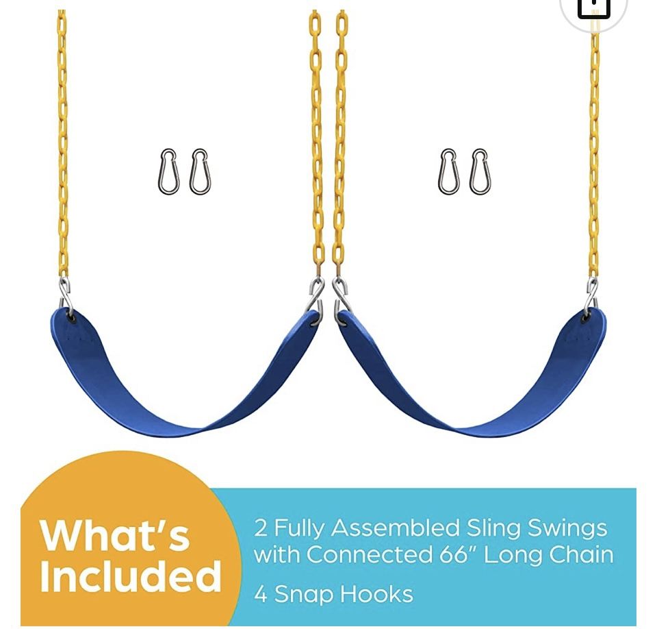 Jungle Gym Kingdom Swings for Outdoor Swing Set - Pack of 2 Swing Seat Replacement Kits with Heavy Duty Chains - Backyard Swingset Playground Accessor