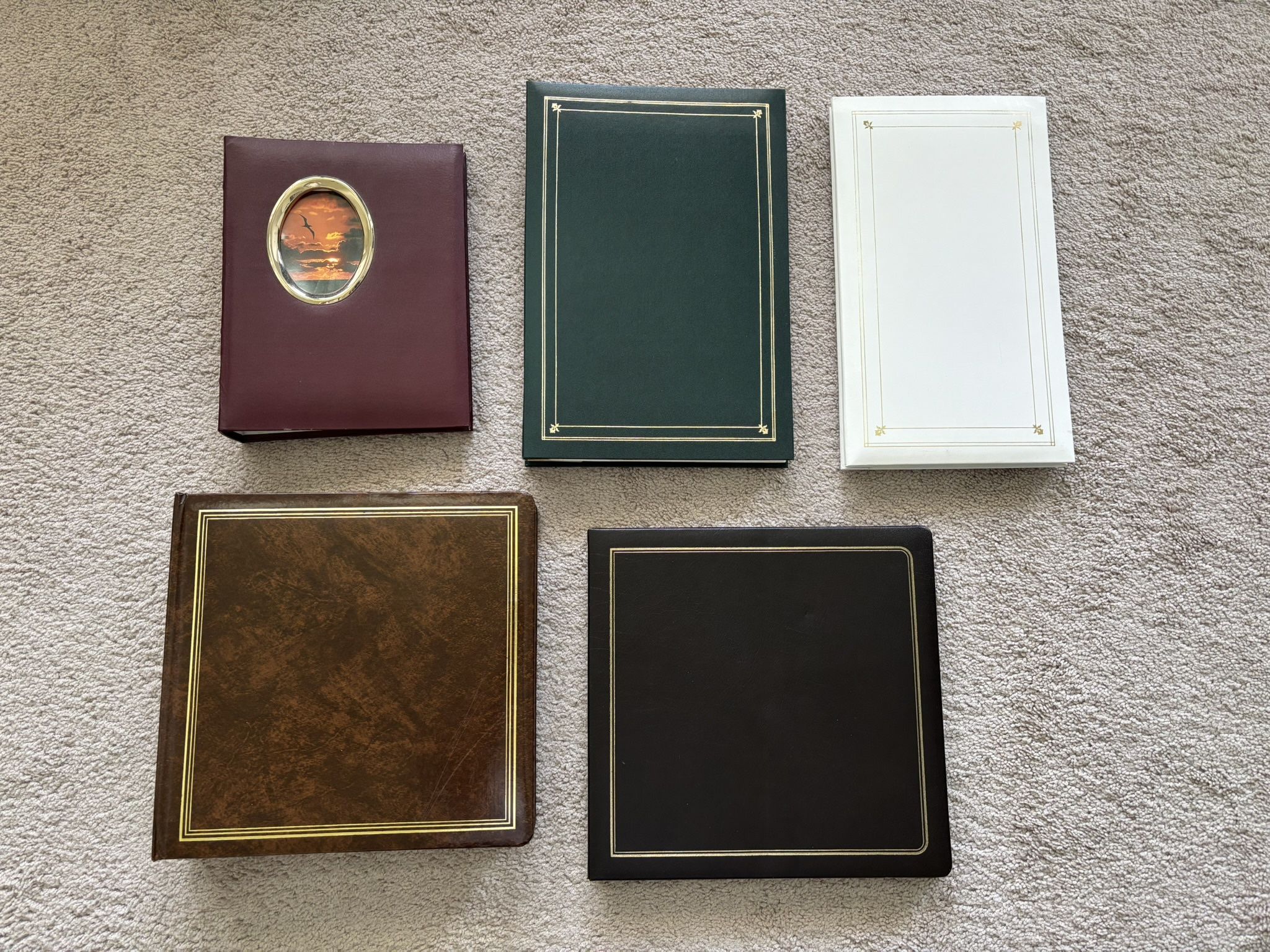 Photo Albums, lot of 5, various sizes/styles/formats, good to excellent condition.