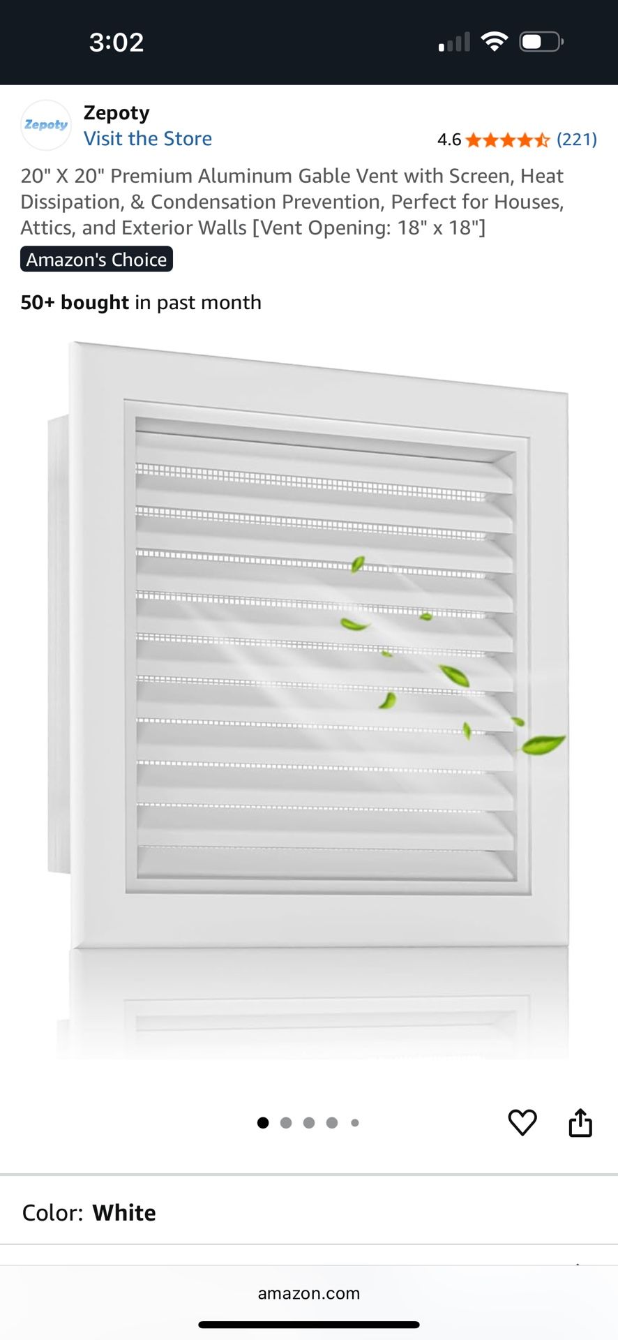 20" X 20" Premium Aluminum Gable Vent with Screen, Heat Dissipation, & Condensation Prevention, Perfect for Houses, Attics, and Exterior Walls 