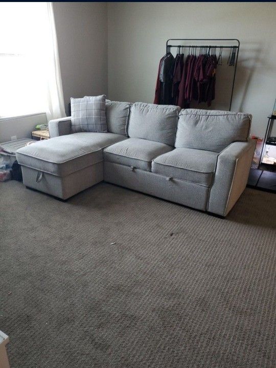 Gray 3 Cushion Reversable Sectional Sleeper Sofa