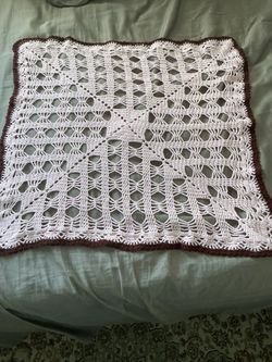 Handmade Crochet Lace square 25.5” doily pink  and Burgundy
