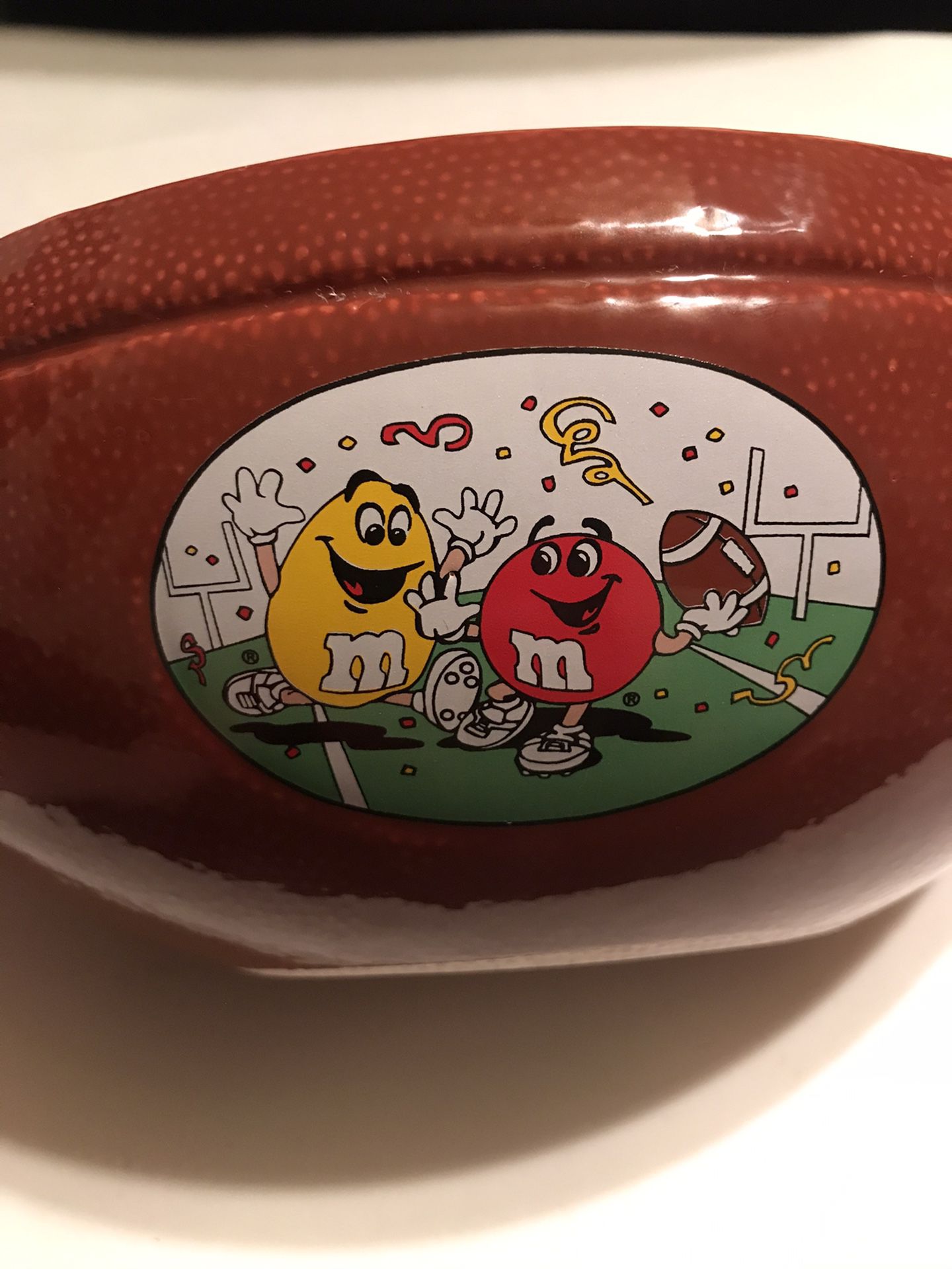 1980’s M&M Football Shaped Ceramic Candy Dish Divided Bowl w/ M&M’s Design