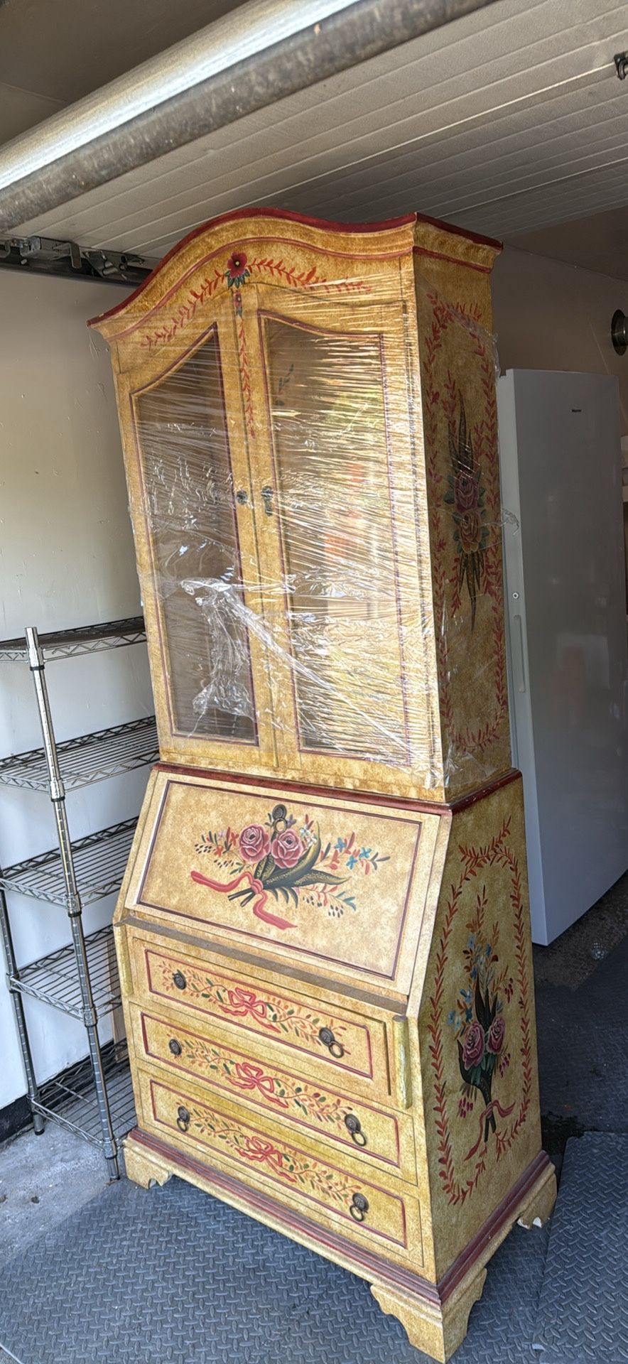 Beautiful Floral Secretary Desk & Bookcase