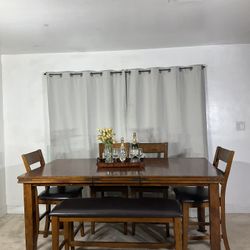 Rustic Extendable Dining Table, Chairs & Bench / Comedor Alto De Extension Para 6
