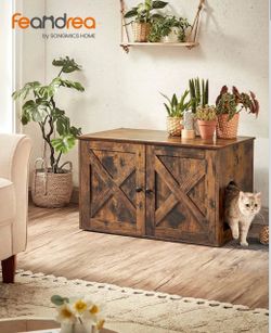 Cat Litter Box Enclosure, End Table, 31.5 x 20.9 x 19.7 Inches Litter Box Furniture Hidden with Removable Divider, Indoor Cat House, Rustic Brown, HAI