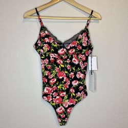 Leith Women’s Lace Floral Bodysuit Black Size Small NWT