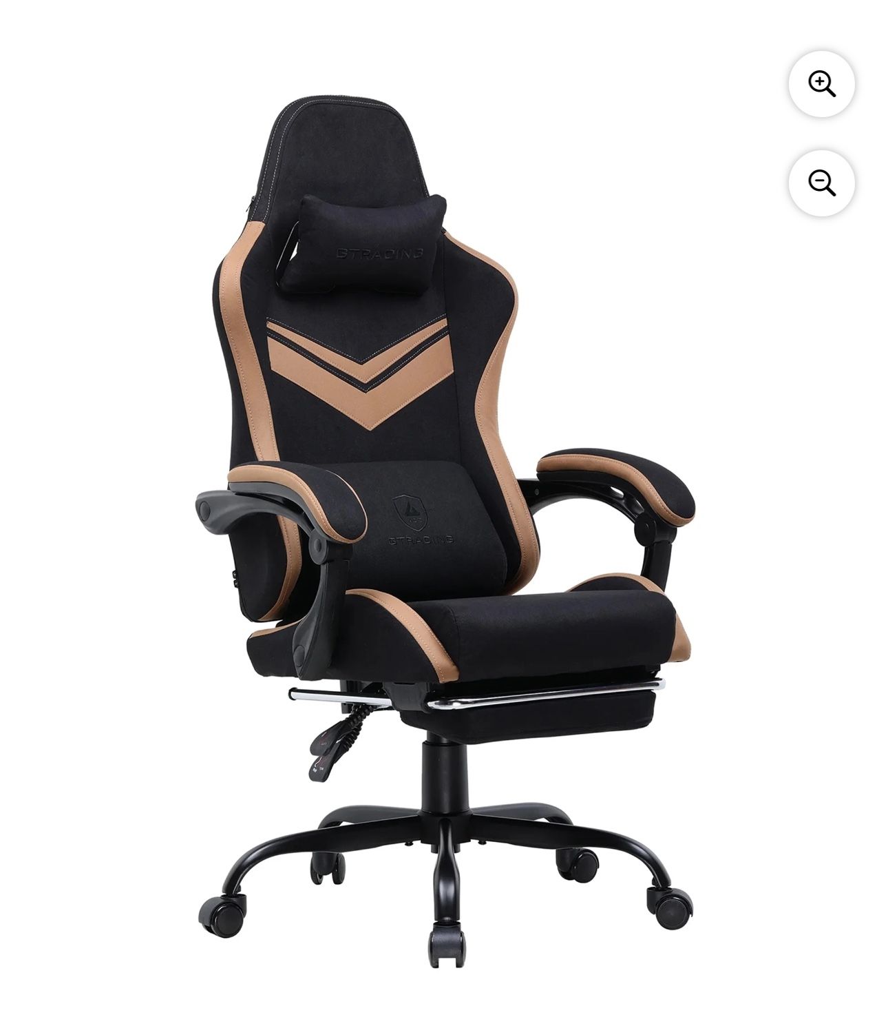 GTRACING GTW-300 Ergonomic Adjustable Height Reclining Fabric Gaming Chair , Black/Brown