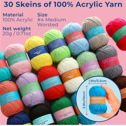 100% Worsted Acrylic Yarn – 30 Colors