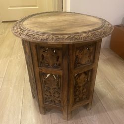 Hand Carved Mango Wood Accent Table