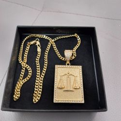 14K gold filled Cuban link chain and pendant