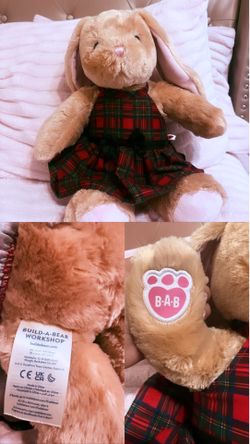 Build-A-Bear Bunny Plush with Plaid Dress. Clean, gently used, great condition. Perfect gift or collector item.