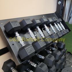 NEW 5lb To 20lb Rubber Dumbbells With PRx Wall Mount Dumbbell Storage Shelf Rack