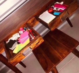 Space Saving Desk Console Table With Stool Drawers Office Computer IMac Laptop Books Study School Work Home Office Brown