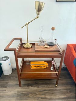 West Elm Mid-Century Modern Bar Cart – Walnut & Brass