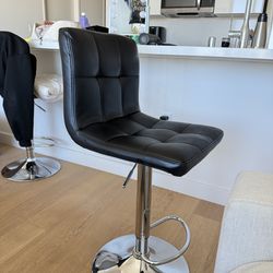 Set of 2 Modern Adjustable Black Bar Stools – Swivel Kitchen Counter Chairs