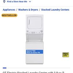 GE Electric Stacked Laundry Center with 3.8-cu ft Washer and 5.9-cu ft Dryer