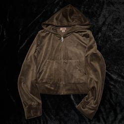 Womens Large Y2K Juicy Couture Aeropostale Collab Velour Brown Hoodie Sweatshirt