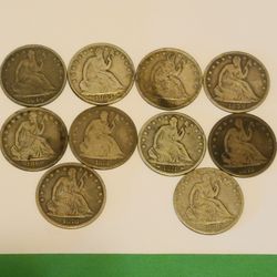 10 Seated Liberty Half Dollar Silver Coins