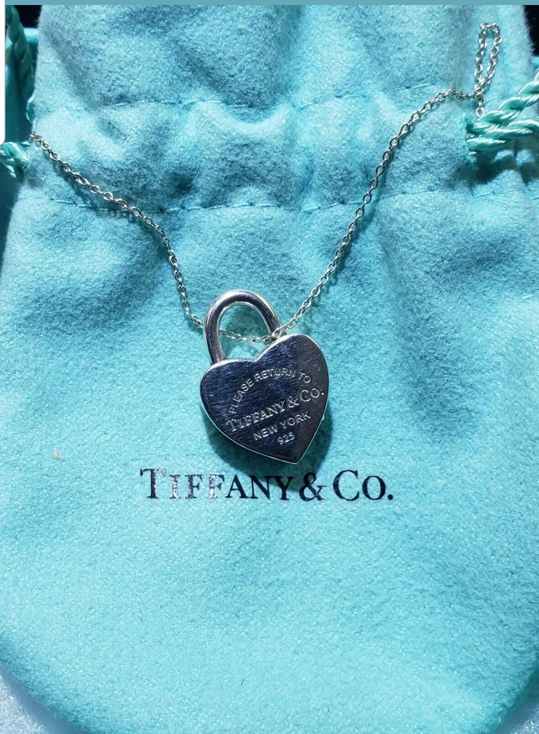 Tiffany & Co padlock heart charm with necklace Sterling silver
