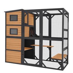 Aivituvin-AIR54 Outdoor Cat Enclosure | Large Pet Enclosure - Brown
