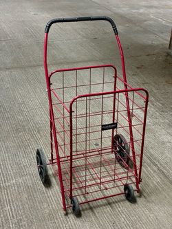 Folding Shopping 4 Wheels Utility Shopping Cart Size 18”L x 26” W x 21” H Easy For Storage Fold Flat  Condition Like New