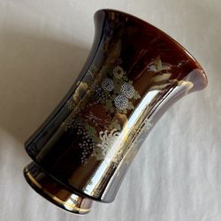 Large Vintage Dark Red Glazed Japanese Flower And Butterfly Porcelain Vase 