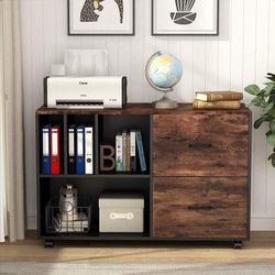 
New Rustic Brown Mobile Lateral File Cabinet with 2 Drawers