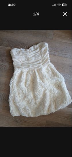 NEW French Elegant Cream White Rose Camellia Chiffon Dress Women Size M