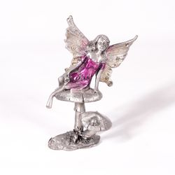 4" Feminine Fairy Angel Goddess Mushroom Stool Shroom Metal Figurine Statue