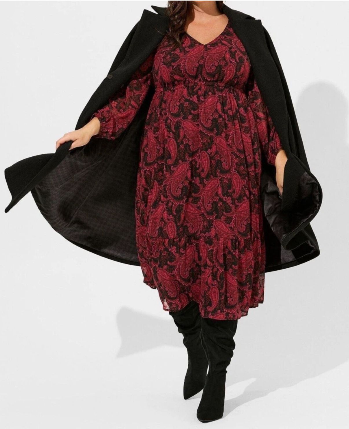 Torrid Maroon Black Paisley Open Back A-Line Sz  1 Perfect Holiday Dress