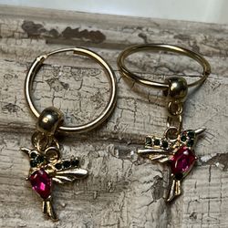 Pink Hummingbird Gold Plated Earrings 