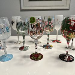 10 Lolita Painted Wine Glasses Christmas Party Santa Believe 