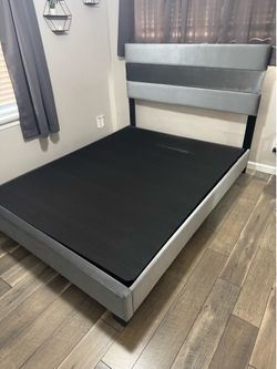 Queen gray velvet bed frame/head board