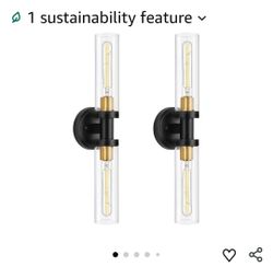 1022: New Hardwired Wall Sconces Set of 2, Bathroom Sconces Vanity Light Fixture with Clear Glass, Black and Gold Farmhouse Wall Lights for Bathroom M