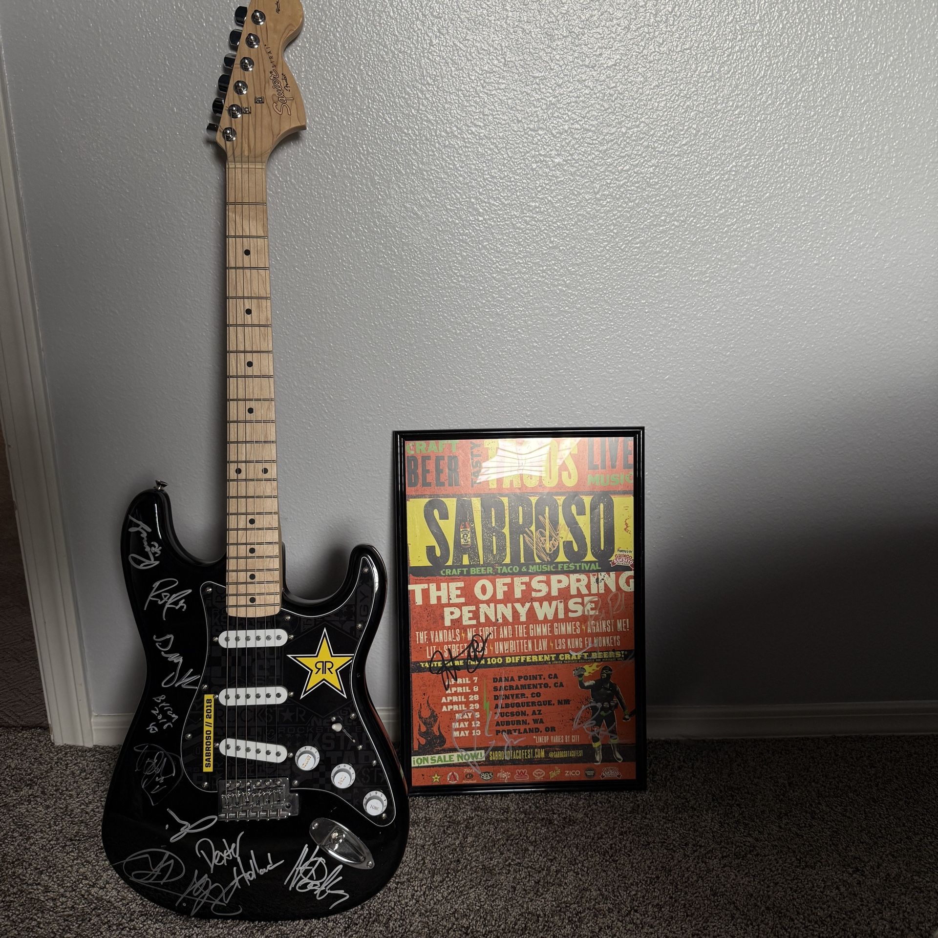Rockstar Energy Squier STRAT By fender Pennywise Signed Guitar