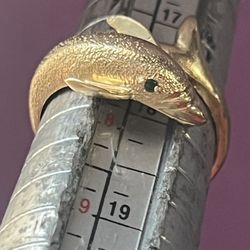 14k Solid Gold and Colombian Emerald Dolphin Ring