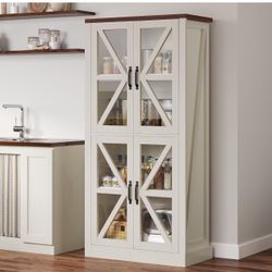 Brand New In The Box- DWVO 66" Kitchen Pantry Cabinet with Glass Doors, 4 Shelves Freestanding Kitchen Hunch, Tall Food Pantry for Living Room,Dinning