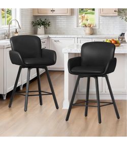 26" Swivel Bar Stools Set of 2, Counter Height w/ Backrest and Arms, Black