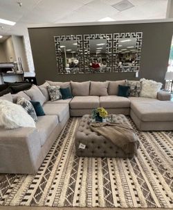 Large L-Shaped Sectional Sofa - Light Gray