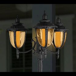 Three Head Solar Lamp Post and Planter, 7 ft, Black S111130-75